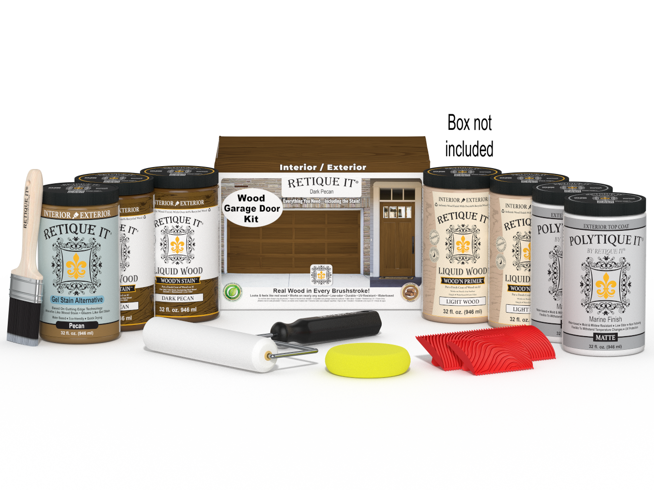 Wood'n Door Kit (Front & Garage Door) - Dark Pecan — Matte kit contents with door box