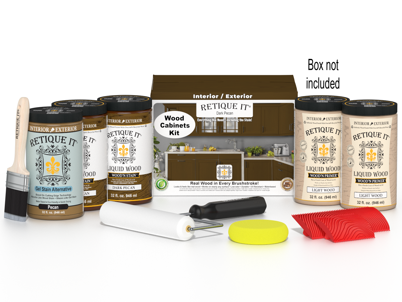 Dark Pecan Wood'n Cabinet Kit with 24 grained cabinet doors from Retique It® for staining furniture or cabinetry.