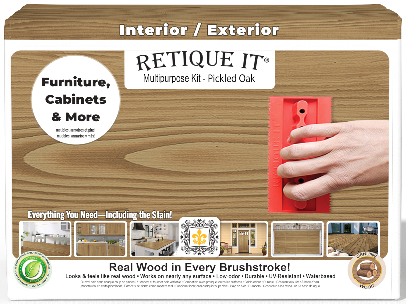Large Wood'n Kit by Retique It® in Pickled Oak finish, showing the box front with wood finish supplies for multi-purpose projects.