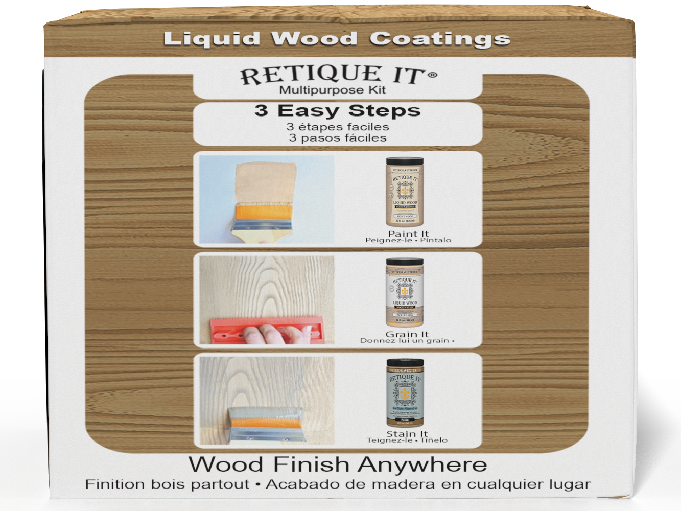 Large Pickled Oak Wood'n Kit by Retique It® with wood finish products and tools in a box, designed for multi-purpose wood finishing projects.