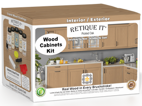 Retique It® Wood'n Cabinet Kit with 24 pickled oak grained cabinet doors, showcasing natural wood grain and pickled finish.