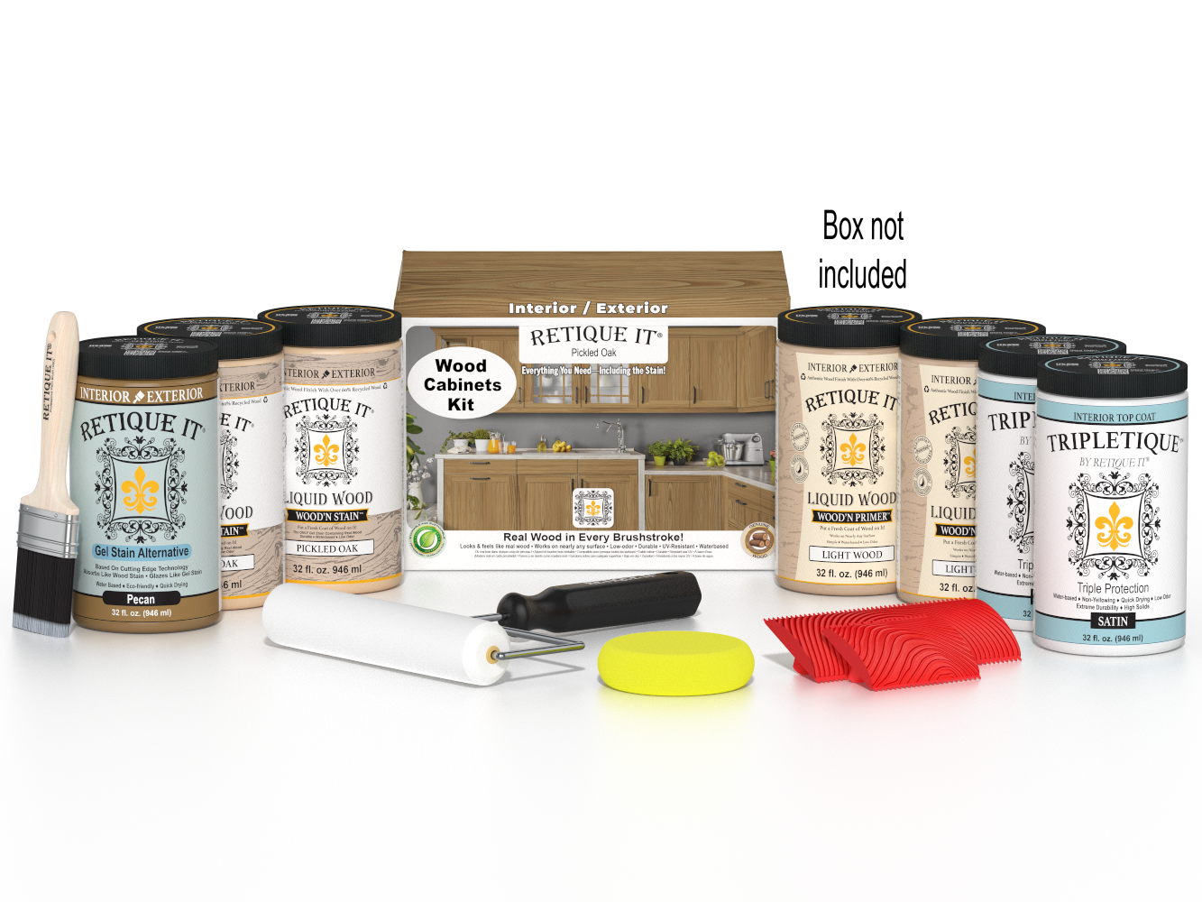 Pickled oak stained Wood'n Cabinet Kit with 24 doors and grained finish from Retique It® for a natural wood look.