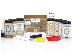 Pickled oak stained Wood'n Cabinet Kit with 24 doors and grained finish from Retique It® for a natural wood look.