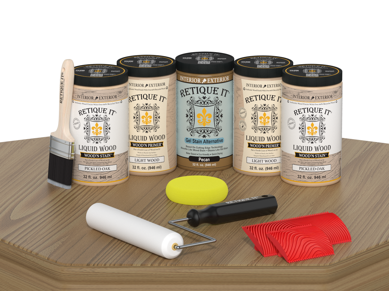 Retique It® Wood'n Cabinet Kit with 24 pickled oak grained stain doors, showcasing natural wood grain and pickled finish.