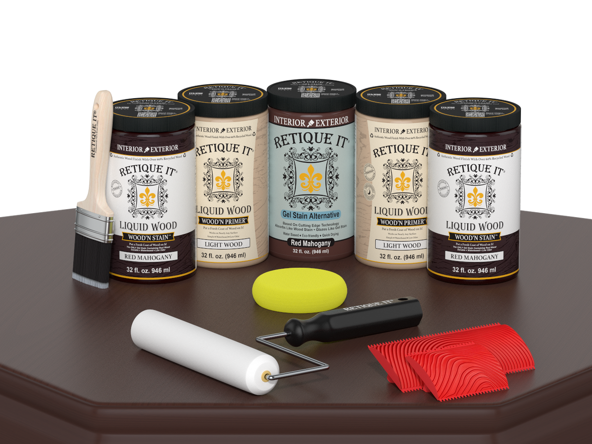 Wood'n Cabinet Kit by Retique It® in Red Mahogany stain, featuring 24 grained cabinet doors for a stylish wood finish.