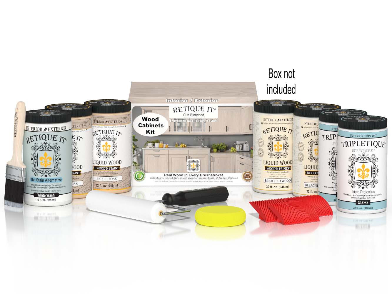 Sun-bleached Wood'n Cabinet Kit by Retique It® showing 24 grained cabinet doors with wood finish for DIY furniture projects.