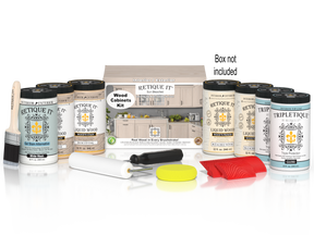 Sun-bleached Wood'n Cabinet Kit by Retique It® showing 24 grained cabinet doors with wood finish for DIY furniture projects.