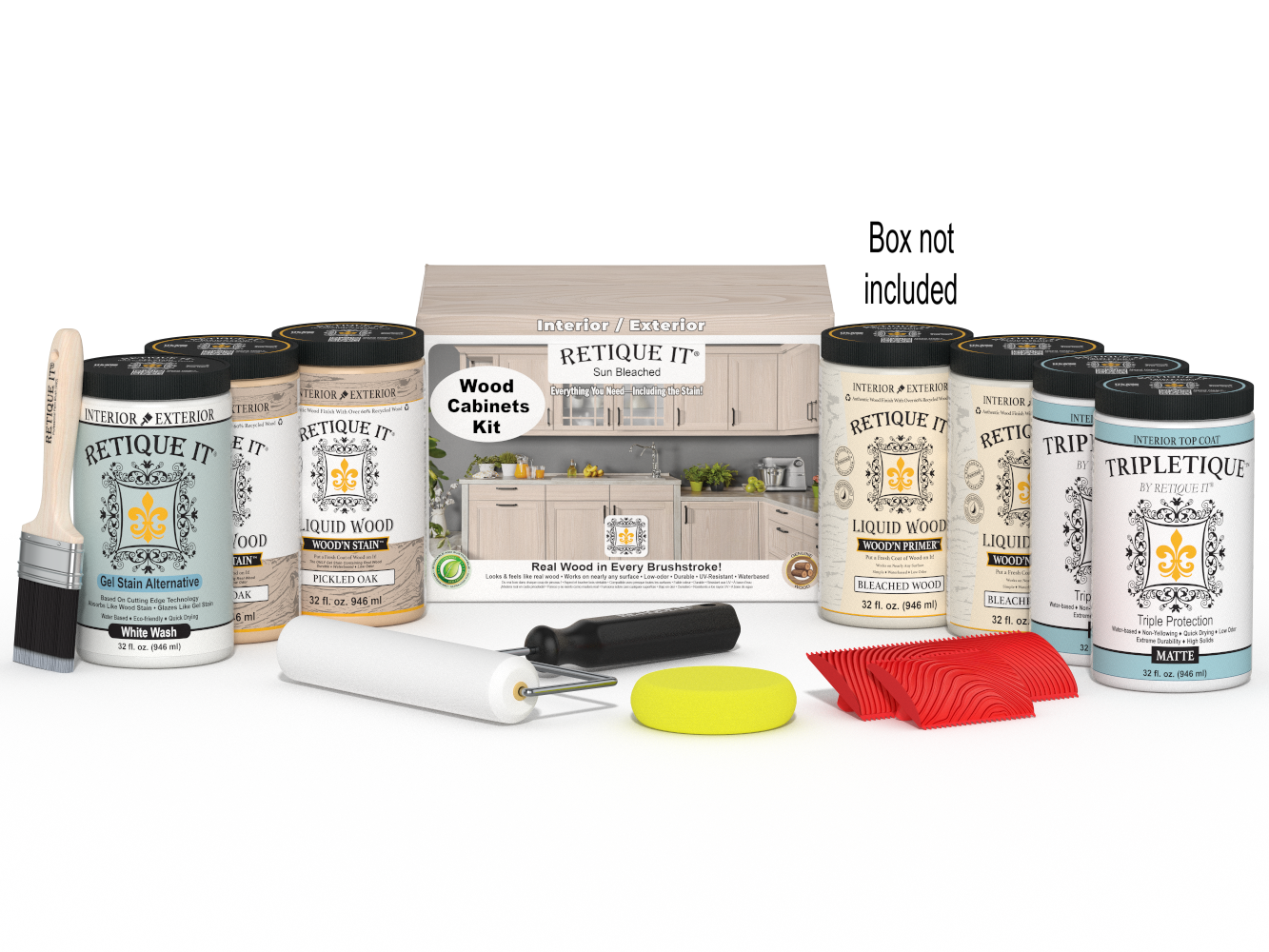 Sun-bleached Wood'n Cabinet Kit with 24 grained doors by Retique It® for wood finish projects, shown in the image.