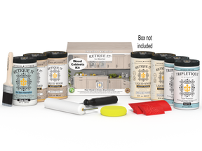 Sun-bleached Wood'n Cabinet Kit with 24 grained doors by Retique It® for wood finish projects, shown in the image.