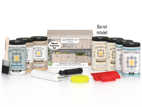 Sun-bleached Wood'n Cabinet Kit with 24 grained doors from Retique It® Wood'n Finish Kits, showing a modern kitchen cabinet setup.