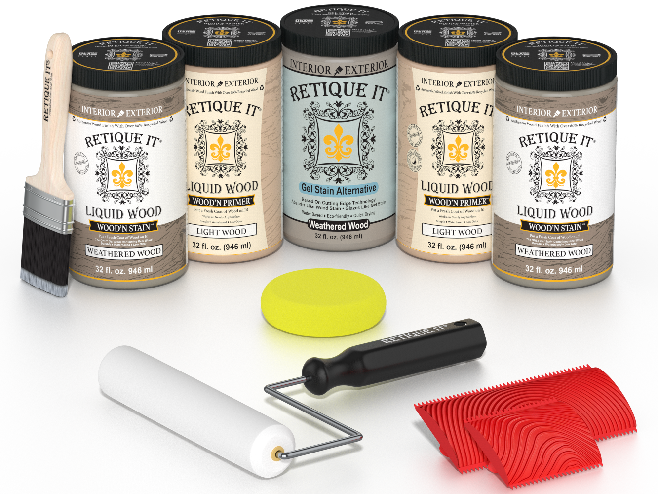 Retique It® Wood'n Cabinet Kit with weathered wood stain, 24 grained cabinet doors for a rustic kitchen or bathroom update.