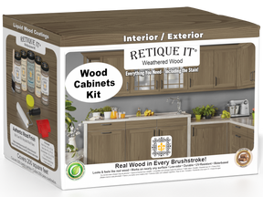 Retique It® Wood'n Cabinet Kit with weathered wood stain, 24 grained cabinet doors for a rustic, textured kitchen or storage space.