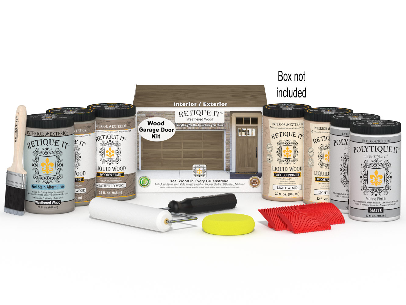 Wood'n Door Kit (Front & Garage Door) - Weathered Wood — Matte kit contents with door box