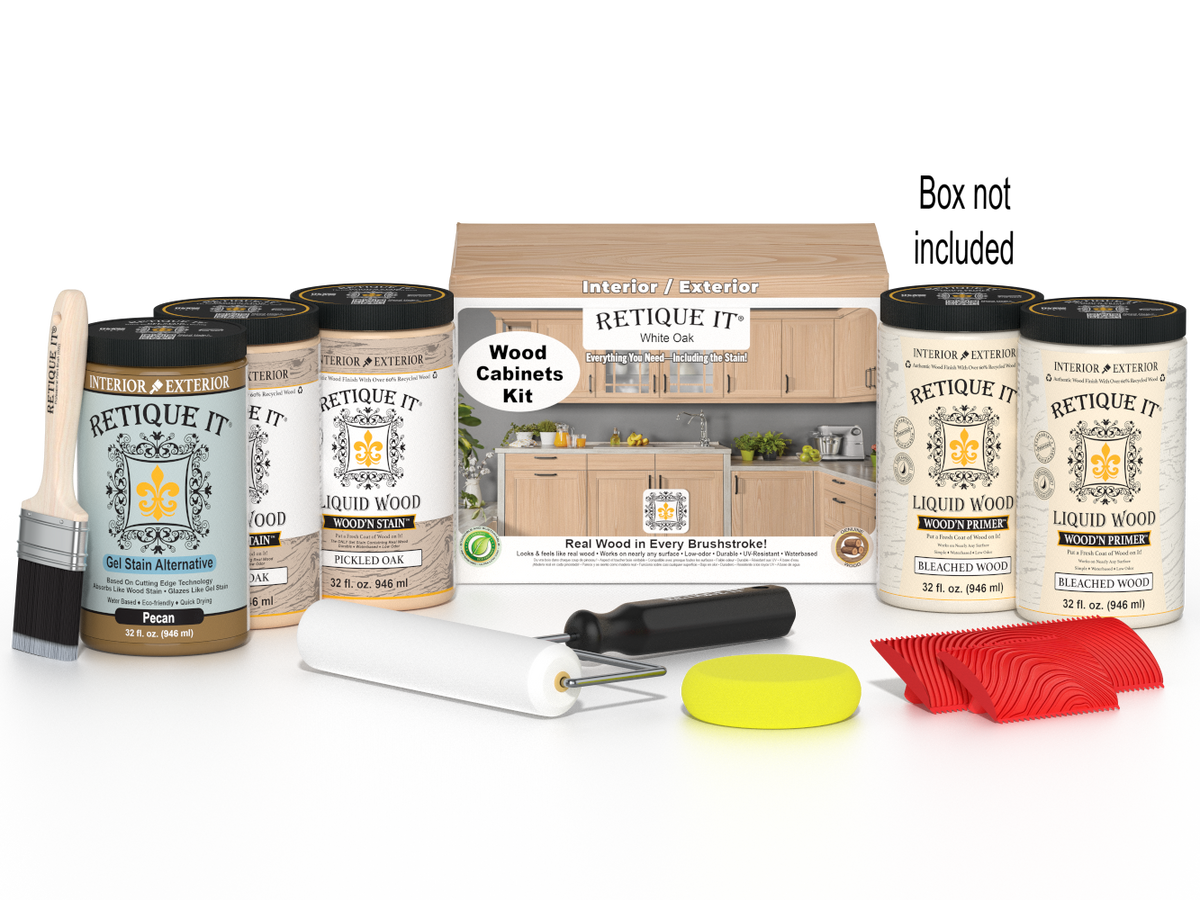 Retique It® Wood'n Cabinet Kit in White Oak stain, 24 door grained cabinet doors with natural wood finish.