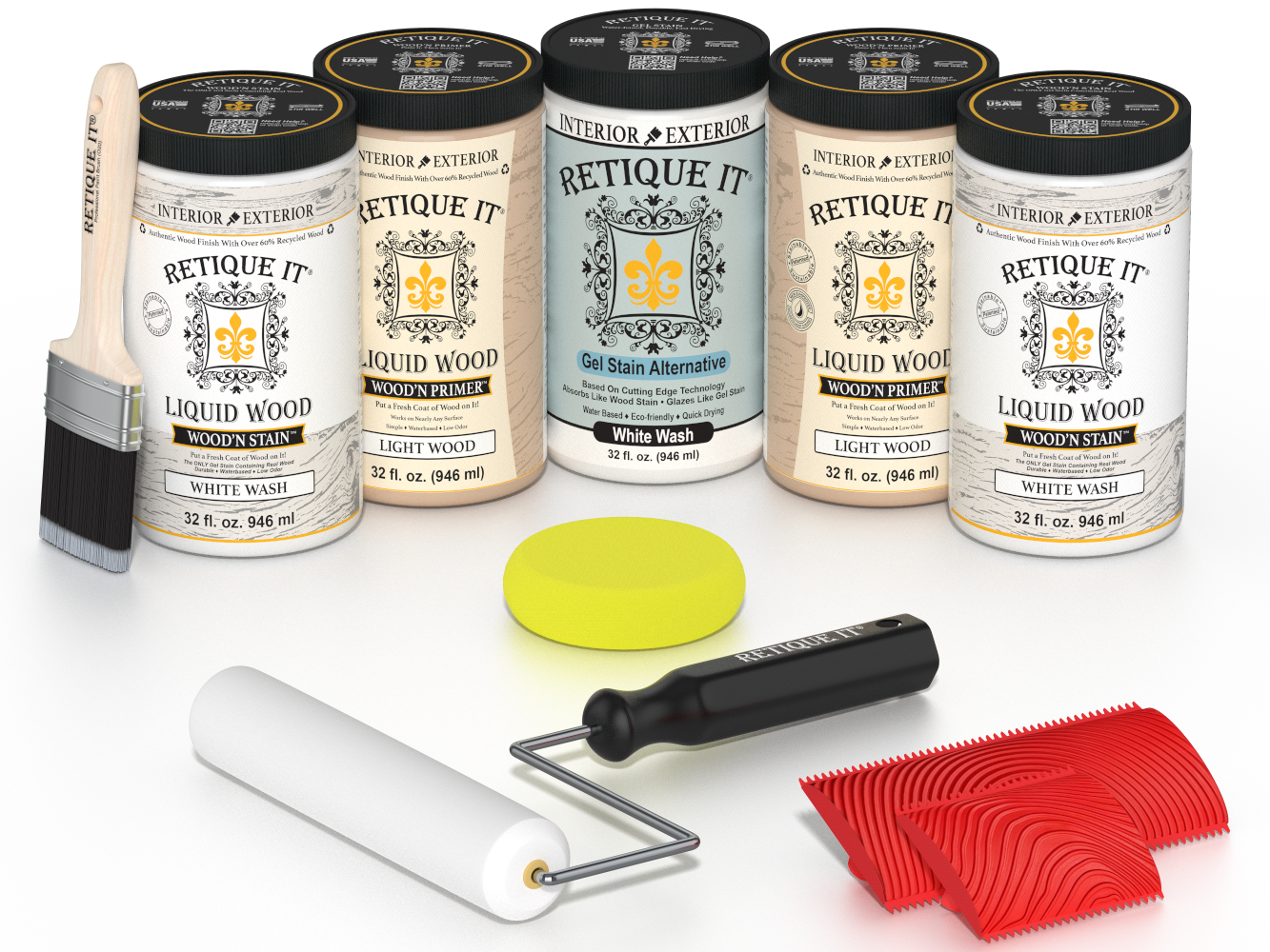 Retique It® Wood'n Cabinet Kit with 24 white wash stained grained cabinet doors, showing detailed wood grain and stained finish.