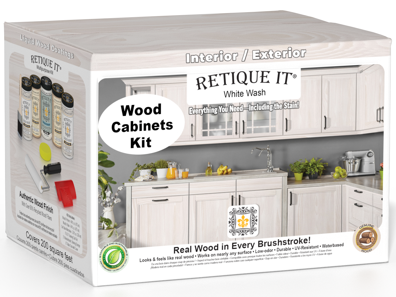Retique It Wood'n Cabinet Kit with 24 grained white wash stained cabinet doors, showcasing natural wood grain and white finish.