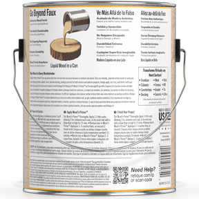 Retique It® Liquid Wood Wood'n Primer in light wood finish, 128 fl oz, shown on back of the primer container.