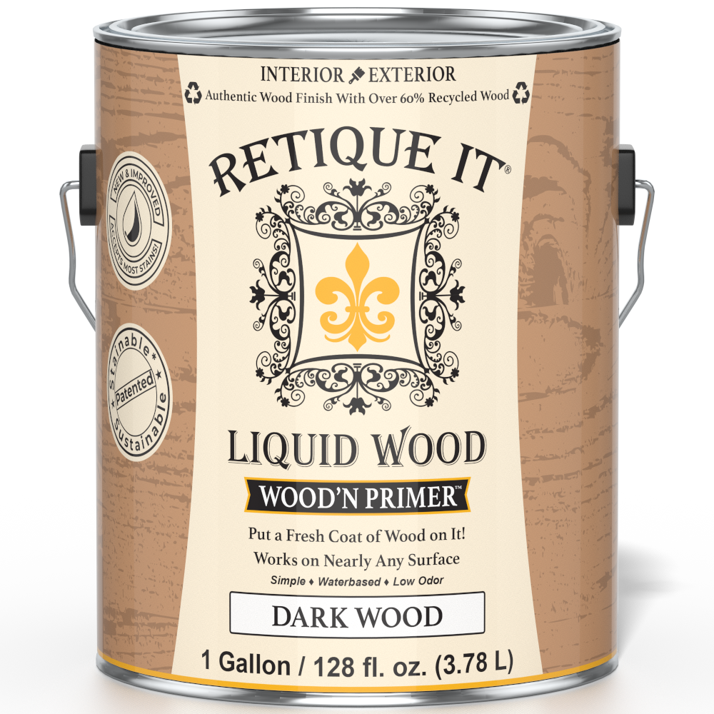 Retique It® Wood'n Primer in dark wood color, a primer for wood surfaces, showing the product bottle with dark wood finish.