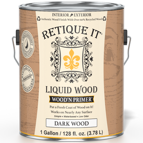 Retique It® Wood'n Primer in dark wood color, a primer for wood surfaces, showing the product bottle with dark wood finish.