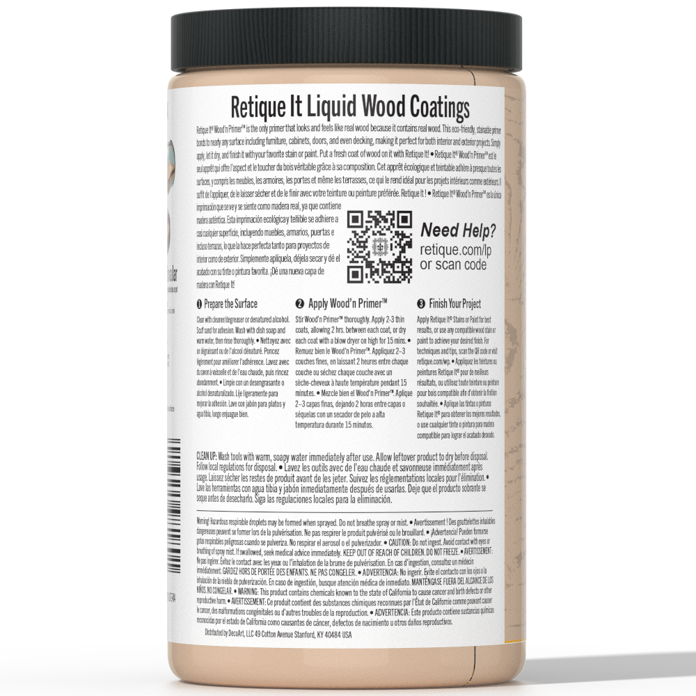 Retique It® Liquid Wood Wood'n Primer in light wood finish, 32 fl oz, suitable for wood projects and surface preparation.