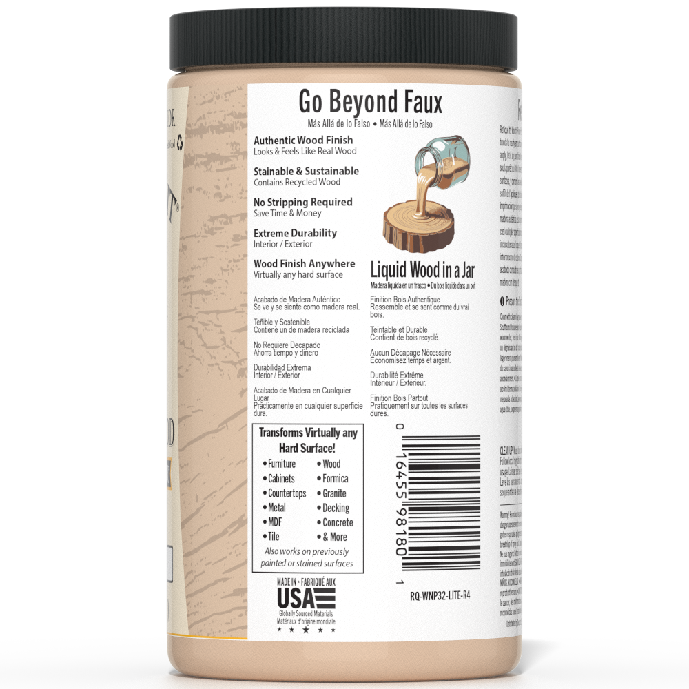 Retique It® Liquid Wood Wood'n Primer in light wood finish, 32 fl oz bottle, for preparing surfaces for wood projects.