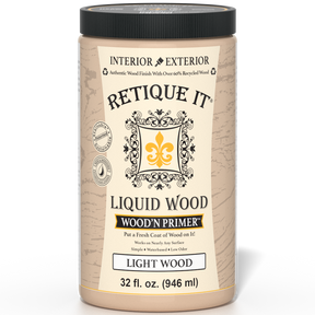 Retique It® Wood'n Primer Light Wood primer bottle for preparing light wood surfaces before staining or painting.