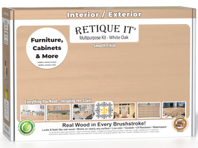 Retique It® White Oak Multi-purpose Smooth Finish Kit for interior wood projects, including top coat and matte finish.
