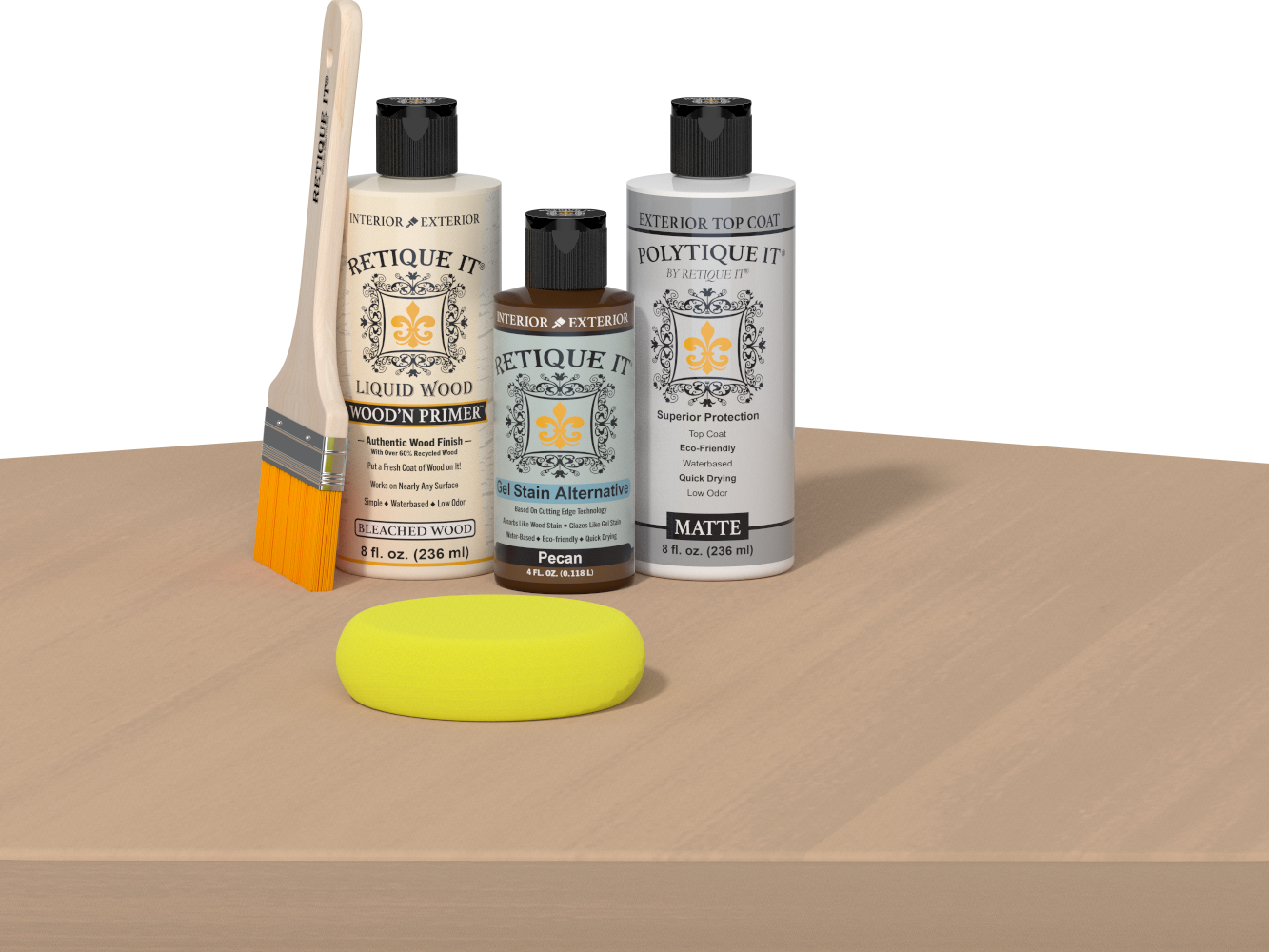 Retique It® White Oak Multi-purpose Smooth Finish Kit with exterior satin top coat for wood furniture and projects.