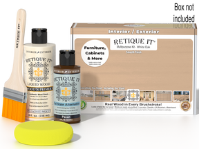 Retique It® wood finish kit in White Oak with smooth finish, includes brushes and tools for multi-purpose wood refinishing.