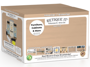 Retique It® Wood'n Finish Kit with four white oak exterior top coat bottles, smooth matte finish for wood surfaces.