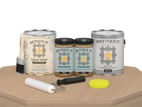 Retique It® White Oak Multi-purpose Smooth Finish Kit with 4 large exterior wood top coats, matte finish, for wood furniture and surfaces.