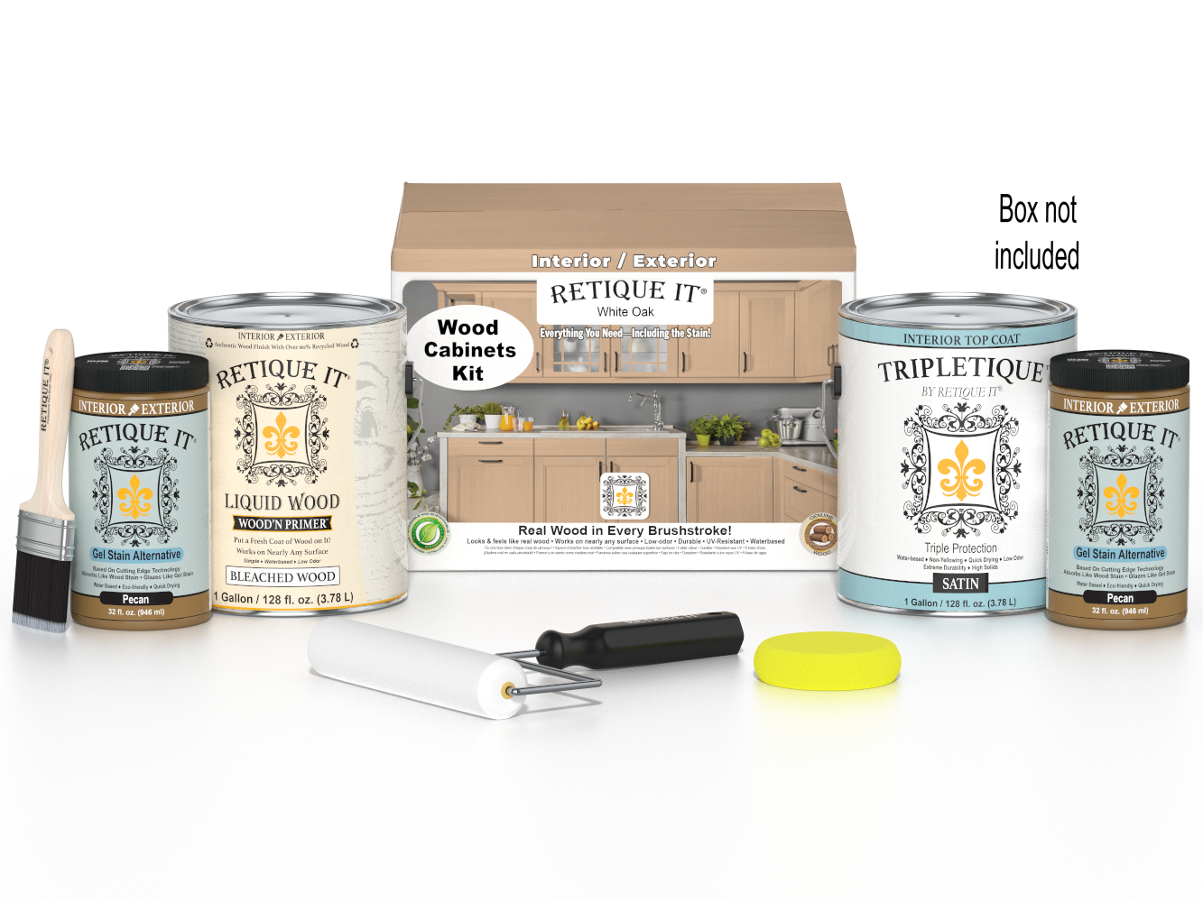 Retique It Wood'n Cabinet Kit with 48 white oak doors, smooth finish, stain options, ideal for kitchen or bathroom cabinetry.