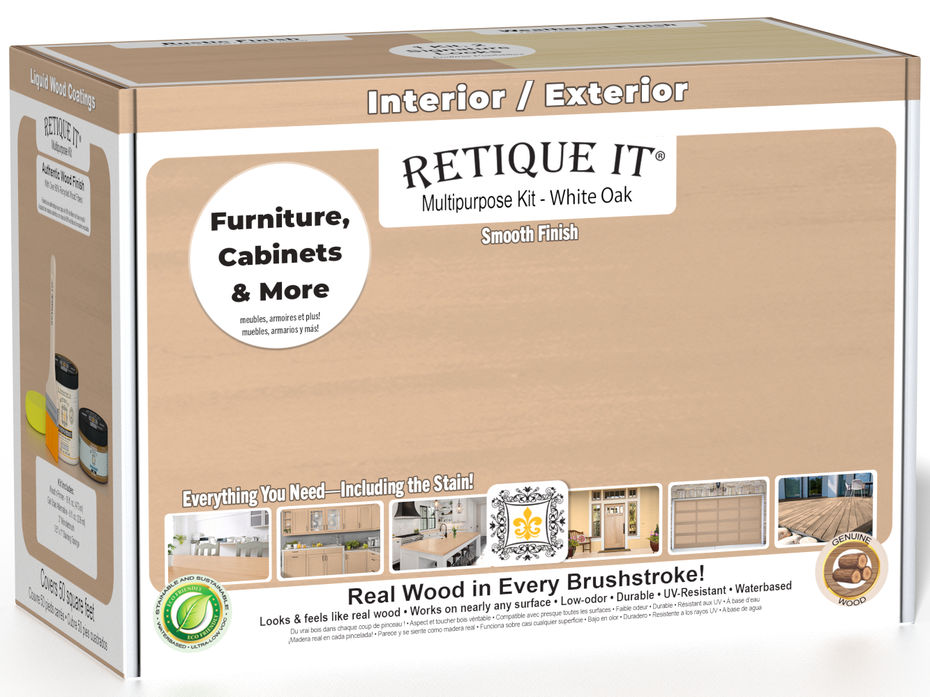 Retique It® Wood'n Finish Kit in White Oak for smooth wood finishing, includes tools and supplies for multi-purpose use.