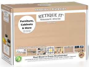Retique It® White Oak Multi-purpose Smooth Finish Kit (Med) with exterior top coat in a box, featuring wood finish and matte surface.