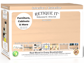 Retique It® Wood'n Finish Kit in large white oak satin exterior top coat with smooth finish, designed for wood surfaces.