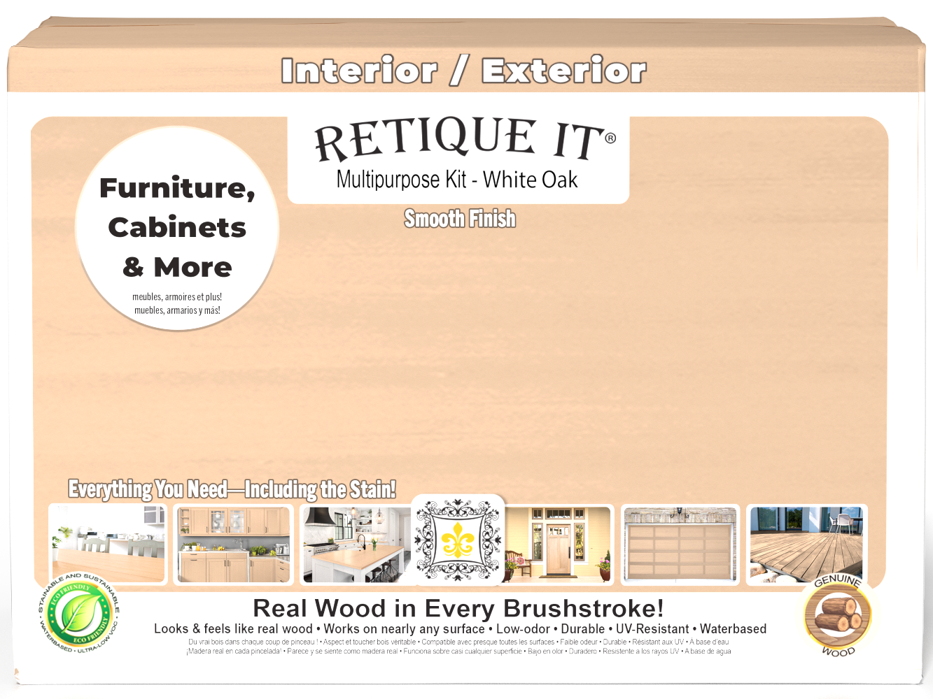 Large white oak exterior satin top coat kit by Wood'n Finish for smooth, durable wood finish from Retique It®.