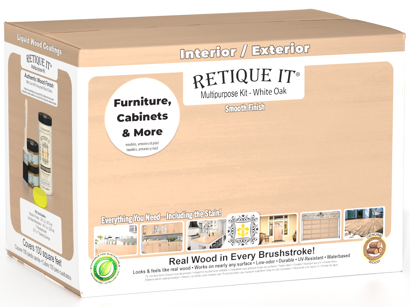 Retique It® Wood'n Finish Kits Large White Oak exterior top coat with satin finish in a multi-purpose smooth finish kit.