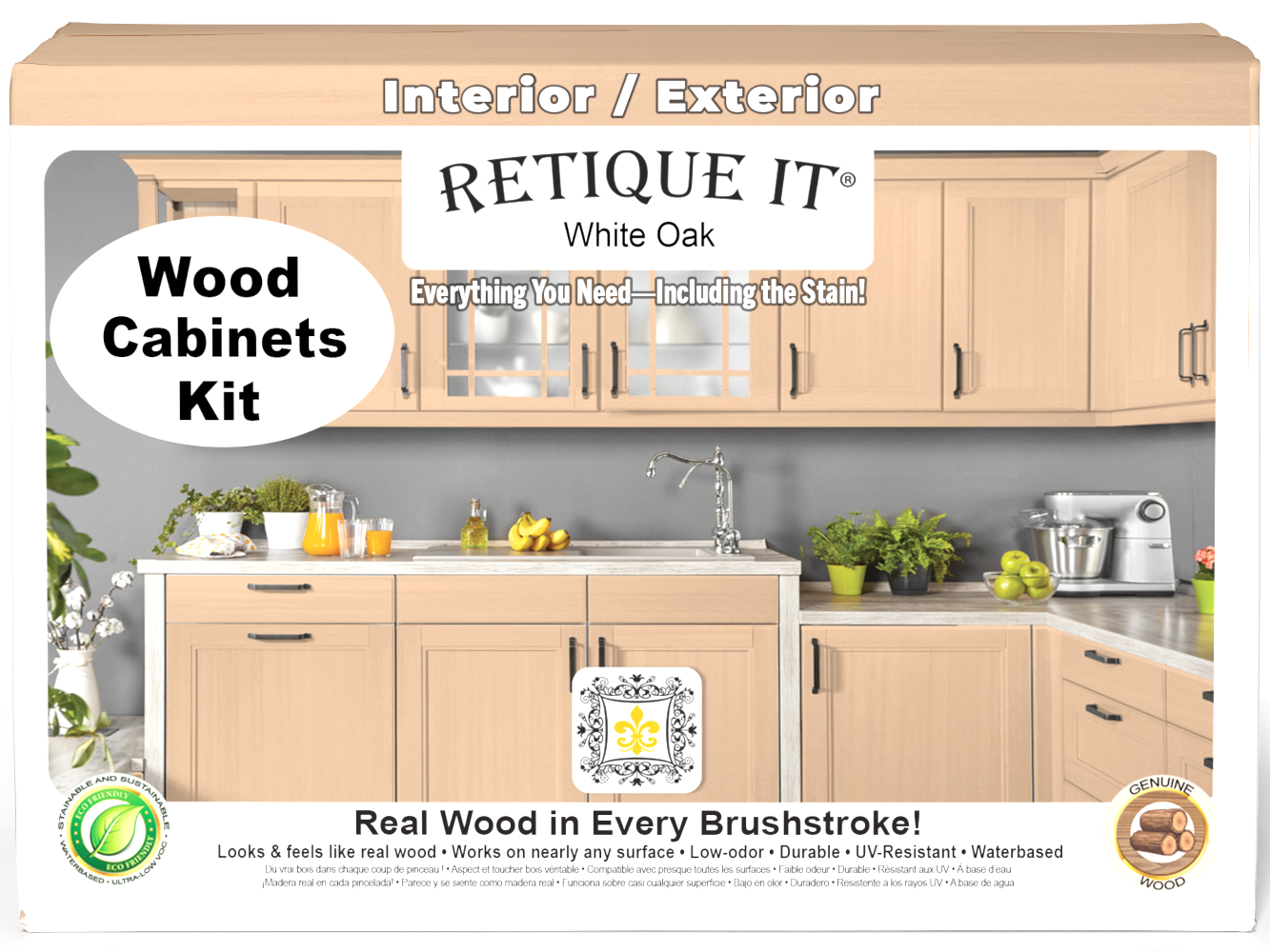 Front view of the Wood'n Cabinet Kit with 12 white oak doors featuring smooth finish by Retique It® for stained wood cabinets.
