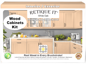 Front view of the Wood'n Cabinet Kit with 12 white oak doors featuring smooth finish by Retique It® for stained wood cabinets.