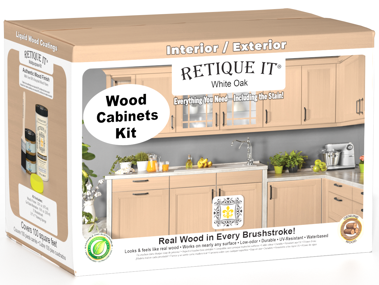 Retique It® Wood'n Cabinet Kit with 12 smooth white oak doors, ideal for staining and finishing kitchen cabinets.