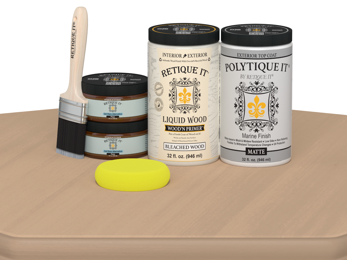 Large White Oak Multi-purpose Smooth Finish Kit by Retique It® for exterior wood top coating in satin finish.
