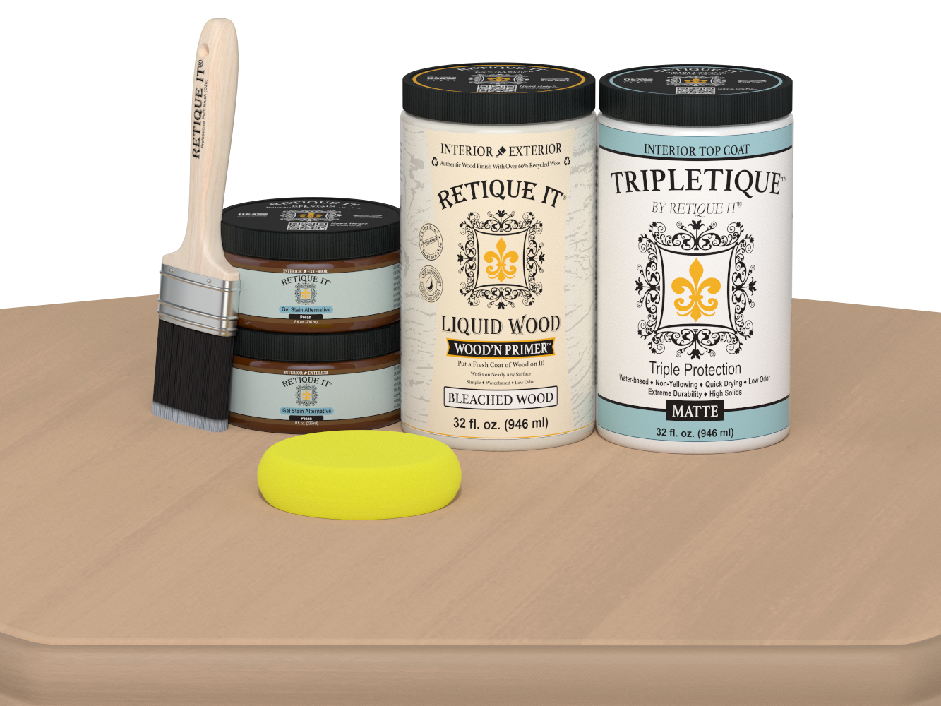 Retique It® Large White Oak Multi-purpose Smooth Finish Kit for interior top coats, includes wood finishing tools and matte finish.