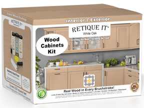 White oak Wood'n Cabinet kit with 24 smooth doors, stained by Retique It® for a sleek, modern kitchen cabinet look.