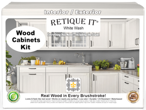Retique It® Wood'n Cabinet Kit with 48 white wash doors, smooth finish, ideal for updating kitchen or bathroom cabinetry.