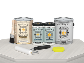 Retique It® Multi-purpose Smooth Finish Kit in white wash for exterior wood, includes four large top coat containers with matte finish.