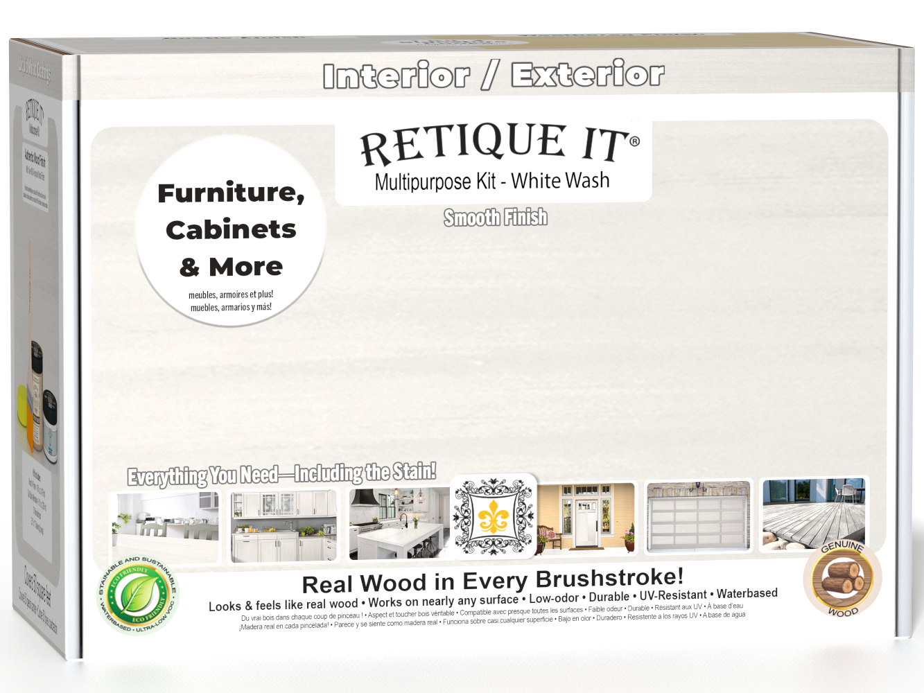 Retique It® Multi-purpose Smooth Finish Kit (Med) in white wash, includes wood finish supplies for furniture and decor projects.