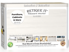Retique It® Multi-purpose Smooth Finish Kit (Med) in white wash, includes wood finish supplies for furniture and decor projects.