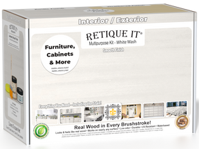 Retique It® Multi-purpose Smooth Finish Kit (Med) in White Wash, wood finishing set with brushes and tools for furniture restoration.