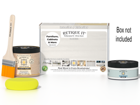 Retique It® Multi-purpose Smooth Finish Kit in White Wash for wood finishing, includes tools and materials for a smooth, professional look.