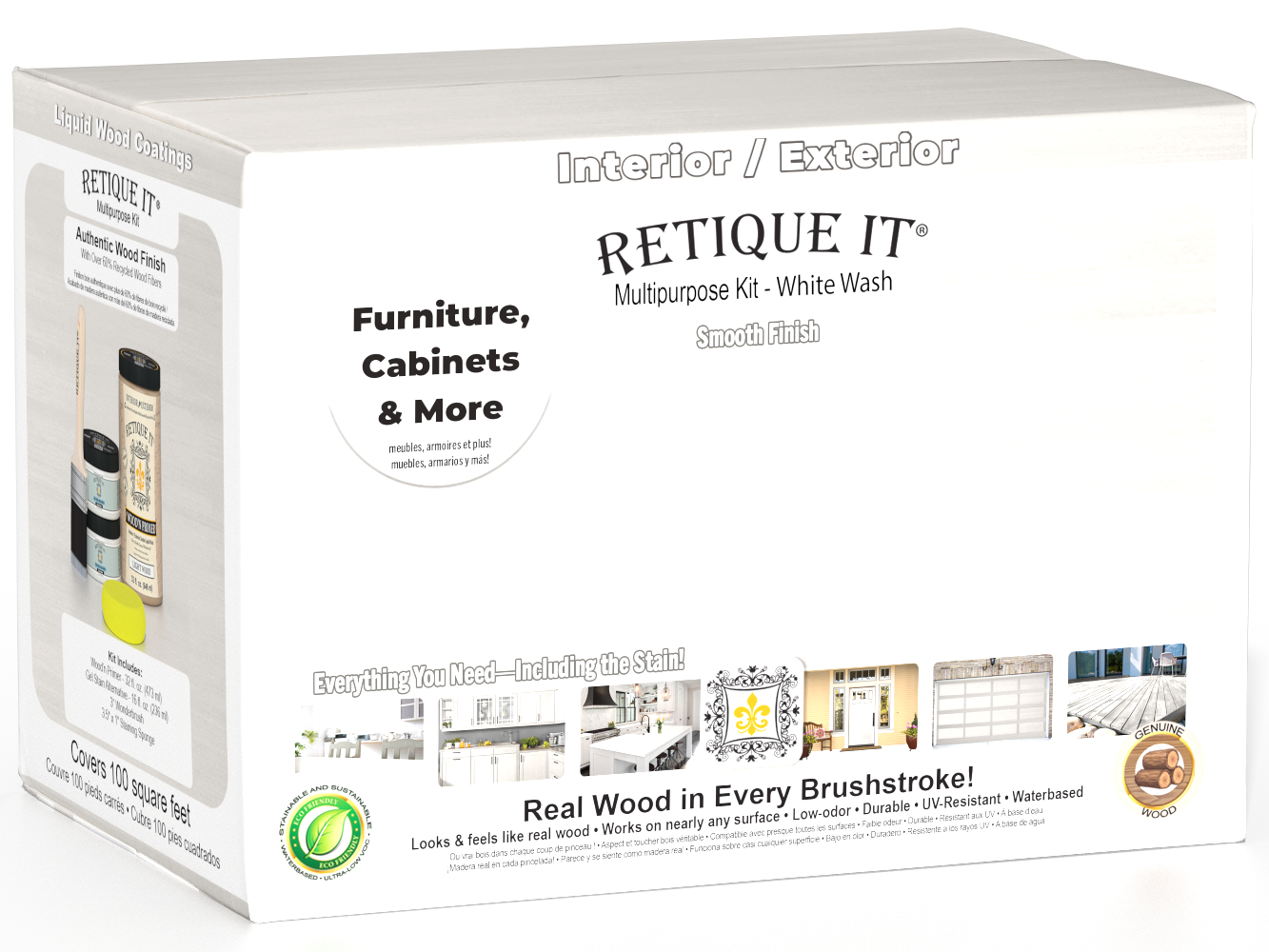 Large white wash exterior top coat kit by Wood'n Finish Kits from Retique It® with smooth matte finish for wood surfaces.